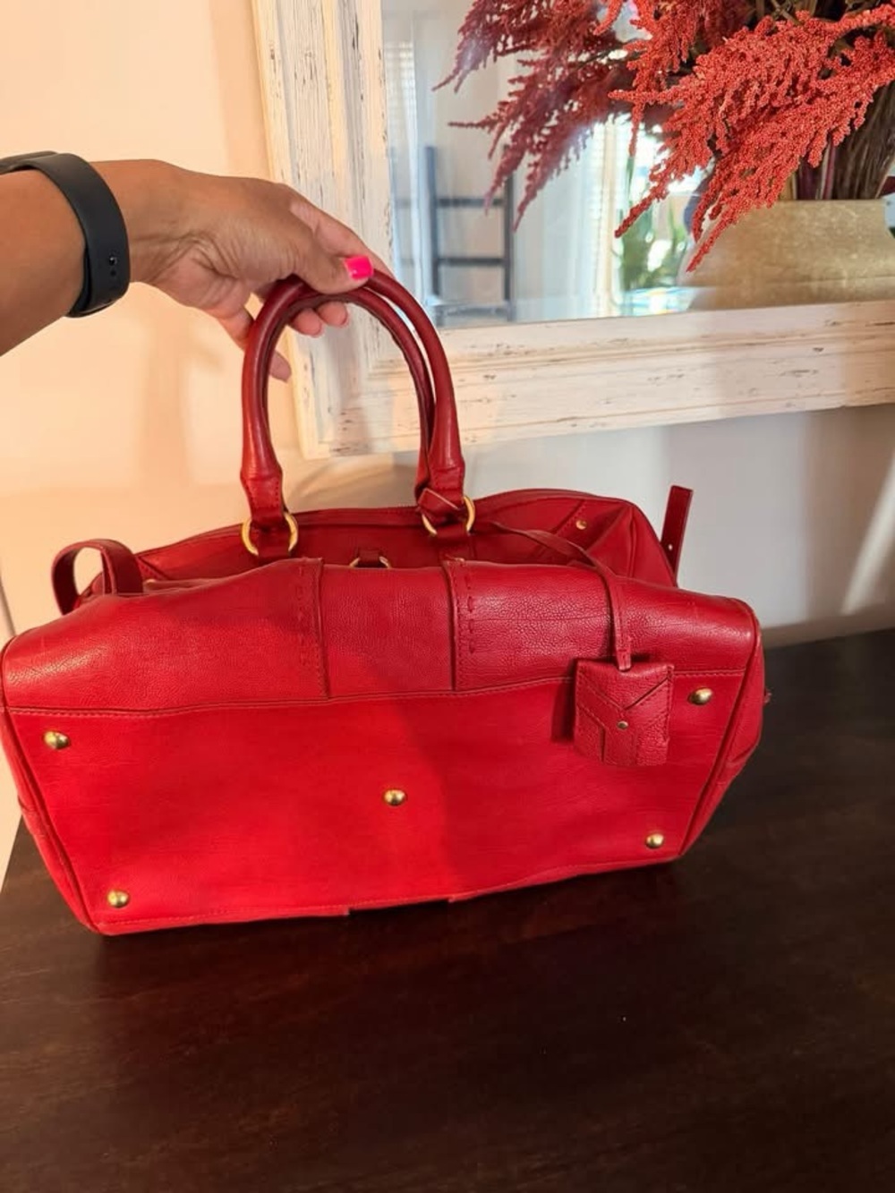 Yves Saint Laurent Red Leather Top-Handle Shoulder Bag - Picture 2 of 8
